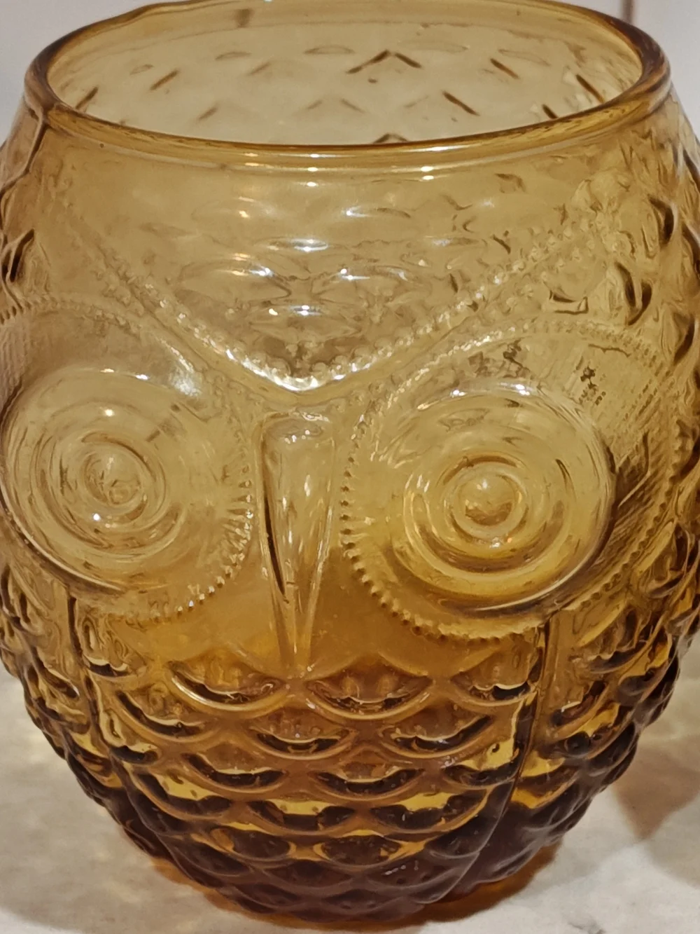 Vintage Cottage Core Art Glass Amber Owl Glasses Honeycomb Pattern Set Of 2